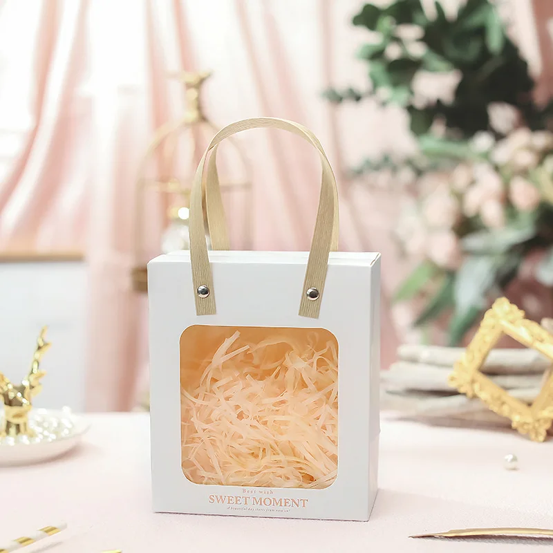 10/20pcs Transparent Window Paper Gift Bags with Handles – Wedding Birthday Party Favor Bags for Guests – Candy, Souvenir, Cookie Packaging Bag with Bowknot, Shredded Paper, Cards Optional - 图片 10