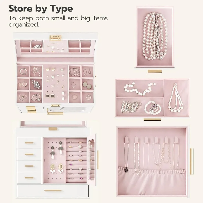 Jewelry Box with Mirror – Large-Capacity Jewelry Organizer Case with Multiple Compartments, Velvet Lining, and Handle for Rings, Necklaces, Earrings, and More – Portable & Elegant Design 12