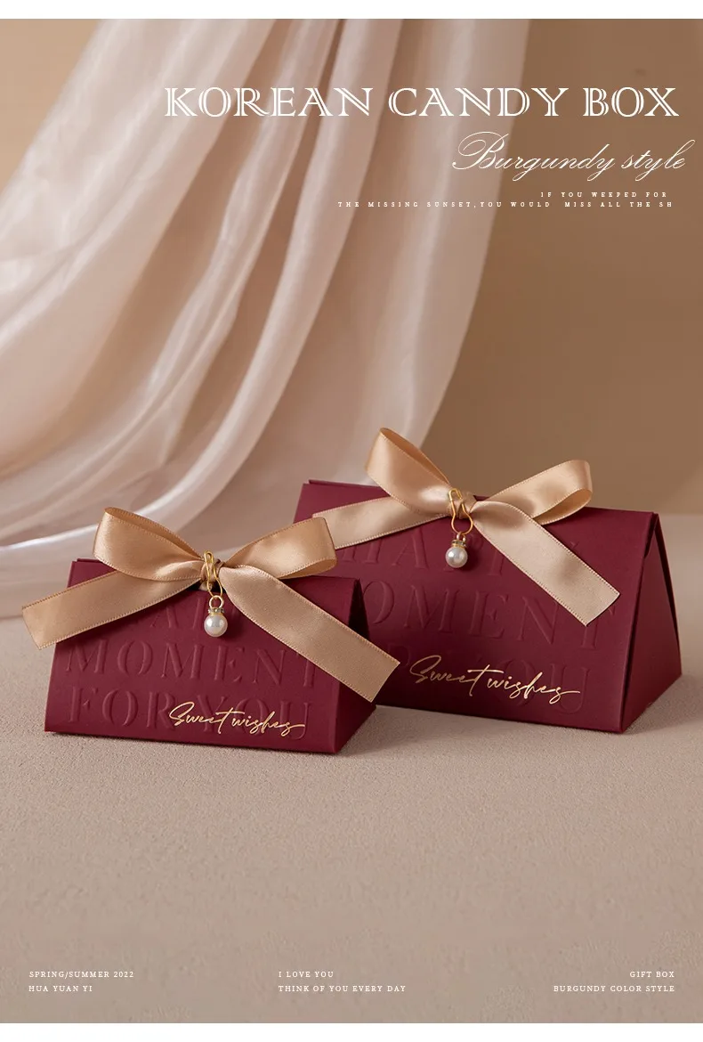 Triangular Champagne Wedding Gift Boxes – Candy Packaging Favor Boxes with Ribbon for Baby Shower, Engagement, Birthday, Party Decoration, Wooden Ring Box Style Design 13