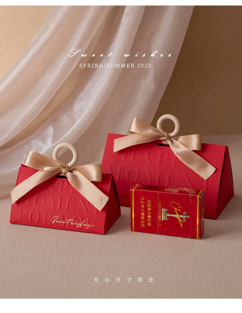 Triangular Champagne Wedding Gift Boxes – Candy Packaging Favor Boxes with Ribbon for Baby Shower, Engagement, Birthday, Party Decoration, Wooden Ring Box Style Design 17