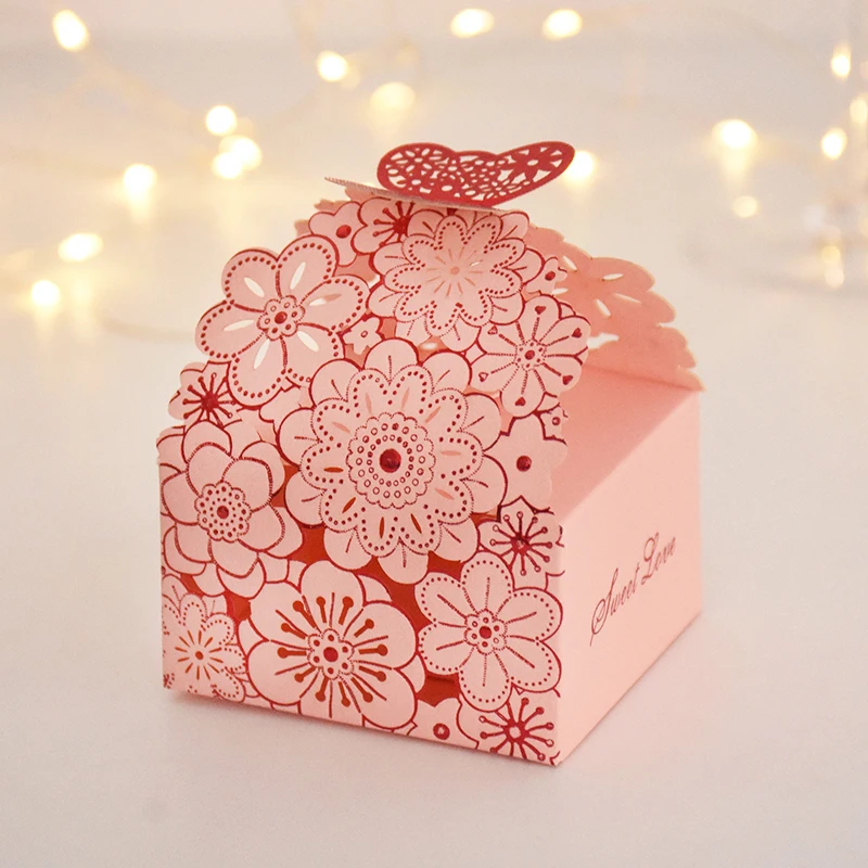 10/20Pcs Pink Butterfly Floral Laser Cut Candy Boxes for Wedding Favors, Birthday Party, Baby Shower – Chocolate Gift Packaging Box for Guests, Foldable Paper Card Box Decorations - 图片 9