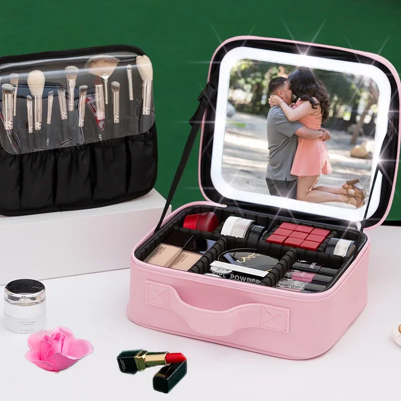 LED Lighted Travel Makeup Bag with Mirror – Portable Cosmetic Storage Case with USB Charging, Jewelry Organizer, Customizable Display Box for Vanity, Travel, and Gifts - 图片 2