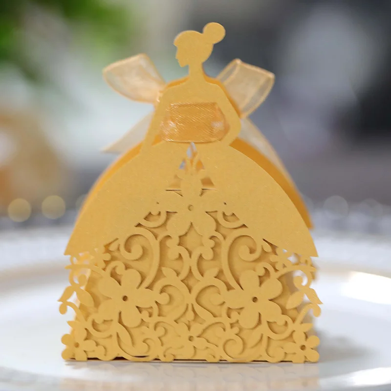 Laser Cut Pearl Paper Gift Boxes with Ribbon – Elegant Candy Chocolate Packaging for Wedding Favors, Engagements, Baby Showers, Birthday Parties, Bridal Showers, and Holiday Celebrations