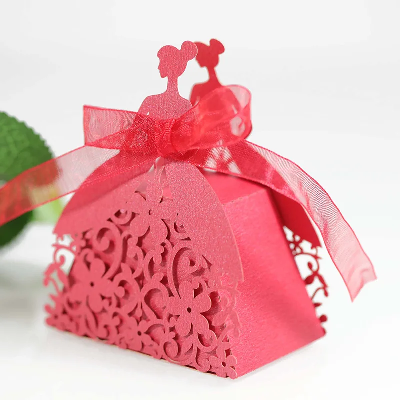 Laser Cut Pearl Paper Gift Boxes with Ribbon – Elegant Candy Chocolate Packaging for Wedding Favors, Engagements, Baby Showers, Birthday Parties, Bridal Showers, and Holiday Celebrations