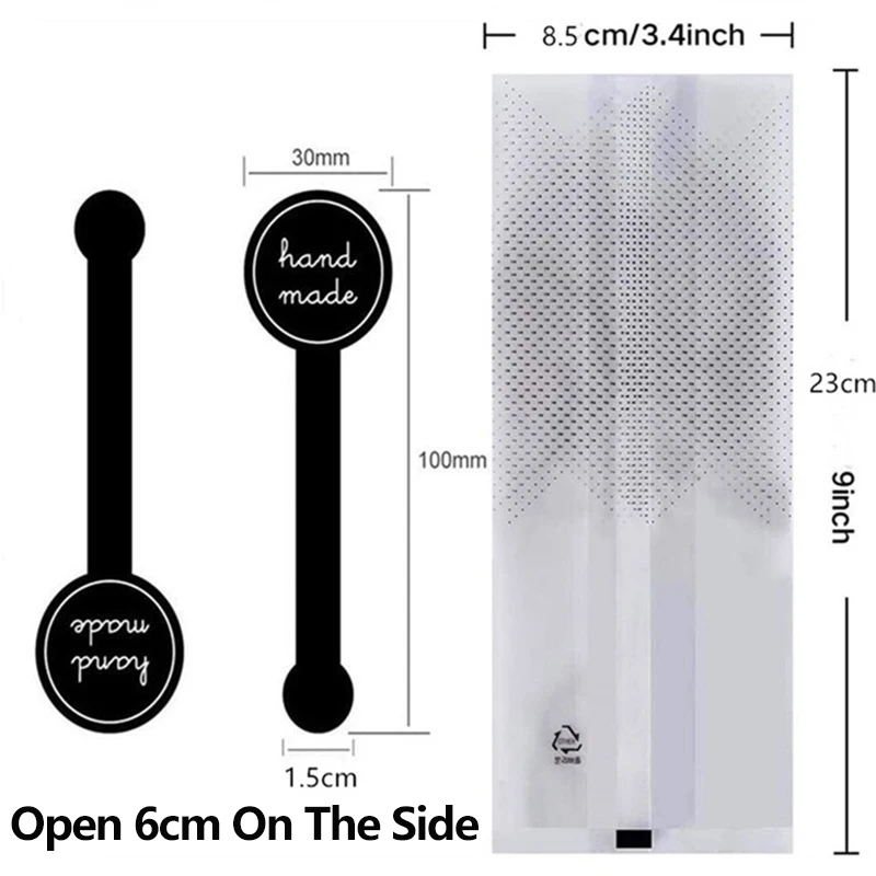 Translucent Resealable Plastic Bakery Bags with “Handmade” Stickers – Clear Gift Treat Bags for Cookies, Candy, Small Crafts – Food Safe Packaging for Parties, Events & Small Business (100pcs) - 图片 10