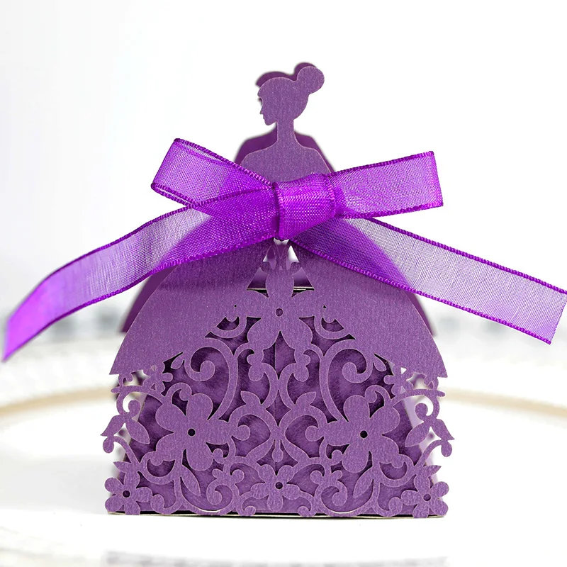 Laser Cut Pearl Paper Gift Boxes with Ribbon – Elegant Candy Chocolate Packaging for Wedding Favors, Engagements, Baby Showers, Birthday Parties, Bridal Showers, and Holiday Celebrations