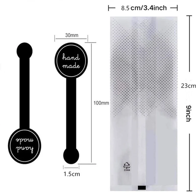 Translucent Resealable Plastic Bakery Bags with “Handmade” Stickers – Clear Gift Treat Bags for Cookies, Candy, Small Crafts – Food Safe Packaging for Parties, Events & Small Business (100pcs) - 图片 3