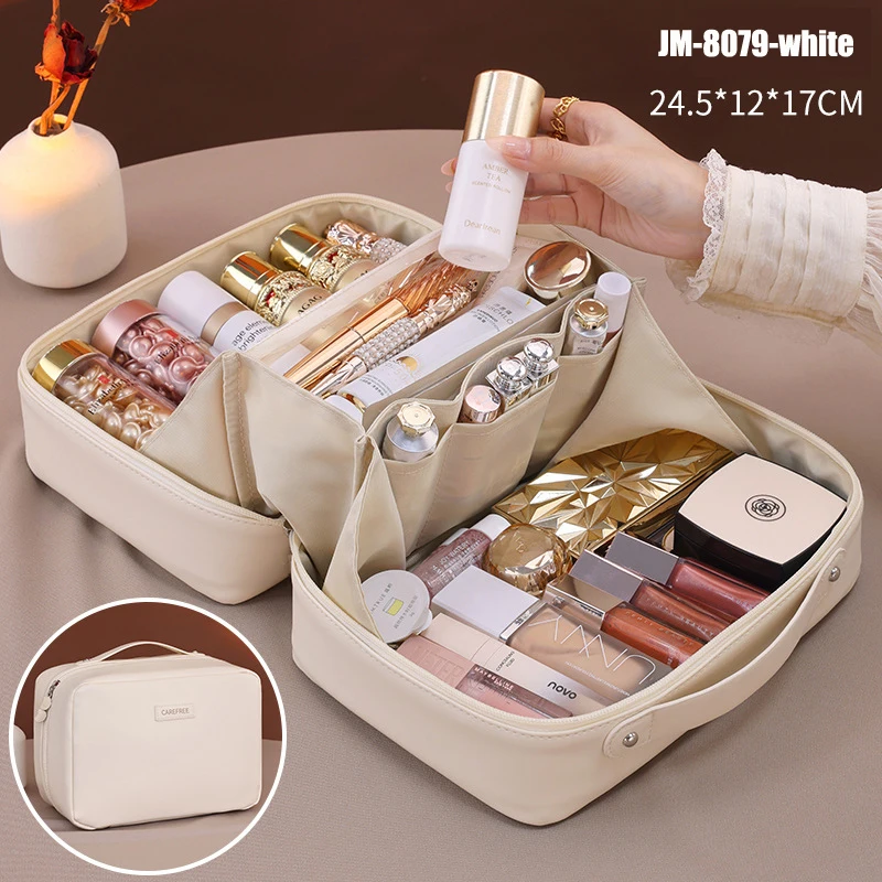 PU Leather Waterproof Cosmetic Bag with Compartments – Large Capacity Makeup Organizer for Travel, Toiletries, Brushes & Skincare – Portable Multifunctional Wash Pouch - 图片 8