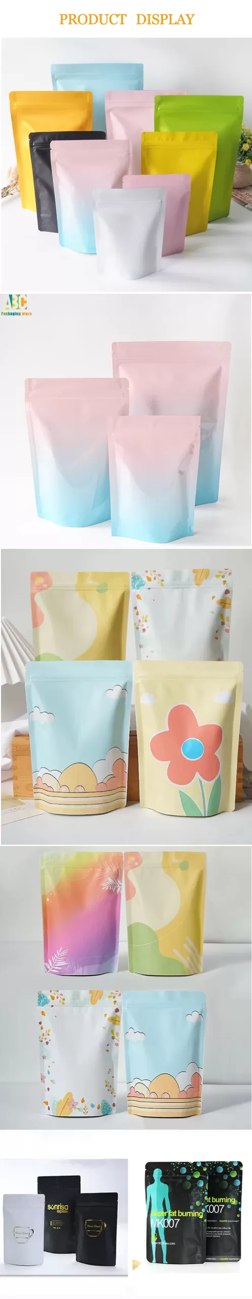 Resealable Plastic Zip Lock Stand-Up Pouches with Clear Window – Food Grade Bags for Snacks, Nuts, Coffee, Spices – Custom Printed Logo – Heat Sealable & Moisture Proof, 100–1000pcs Bulk