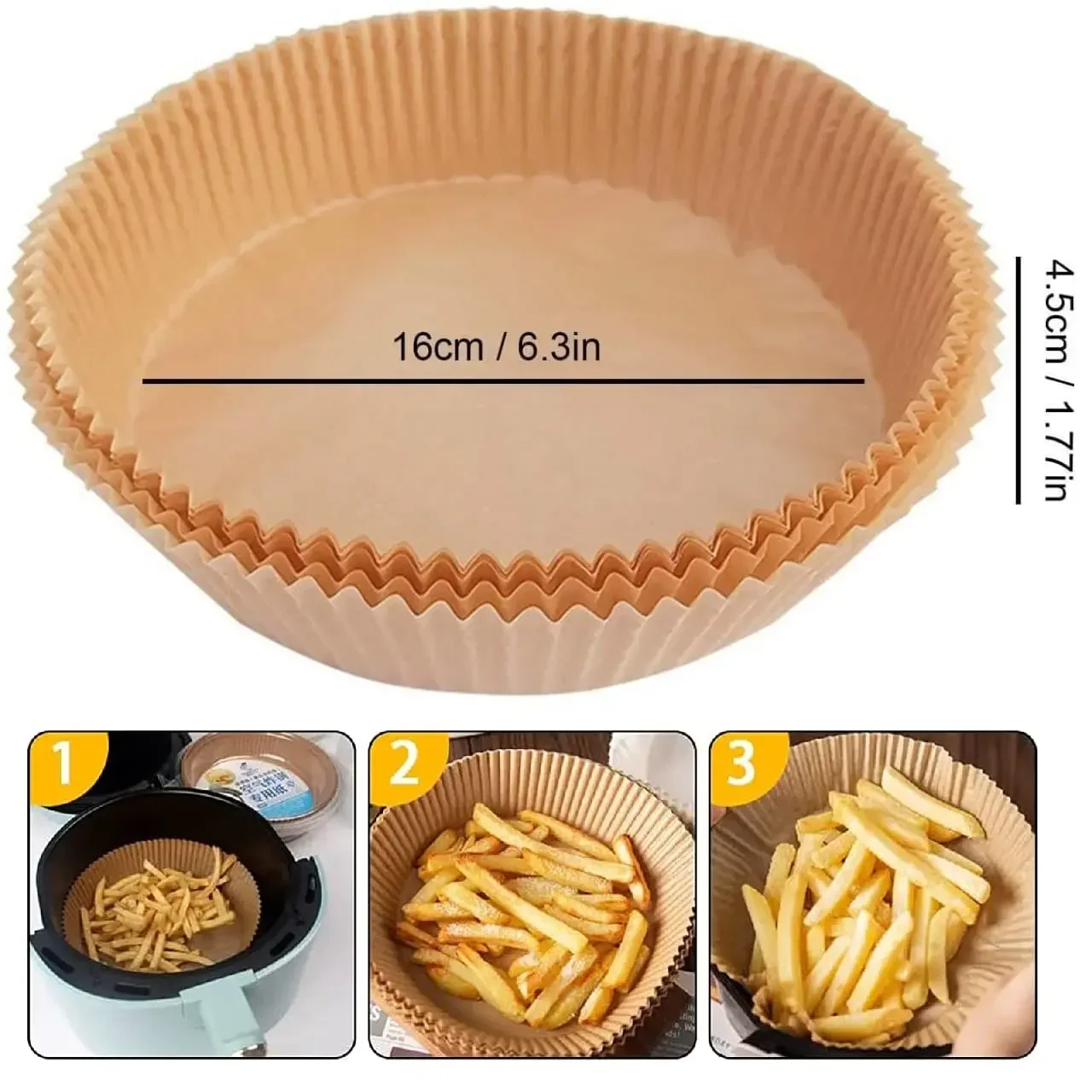 Disposable Air Fryer Paper Liners – Round/Square silicone oil-coated baking paper for air fryer, microwave, and oven use. Non-stick, heat-resistant, and perfect for mess-free cooking and baking