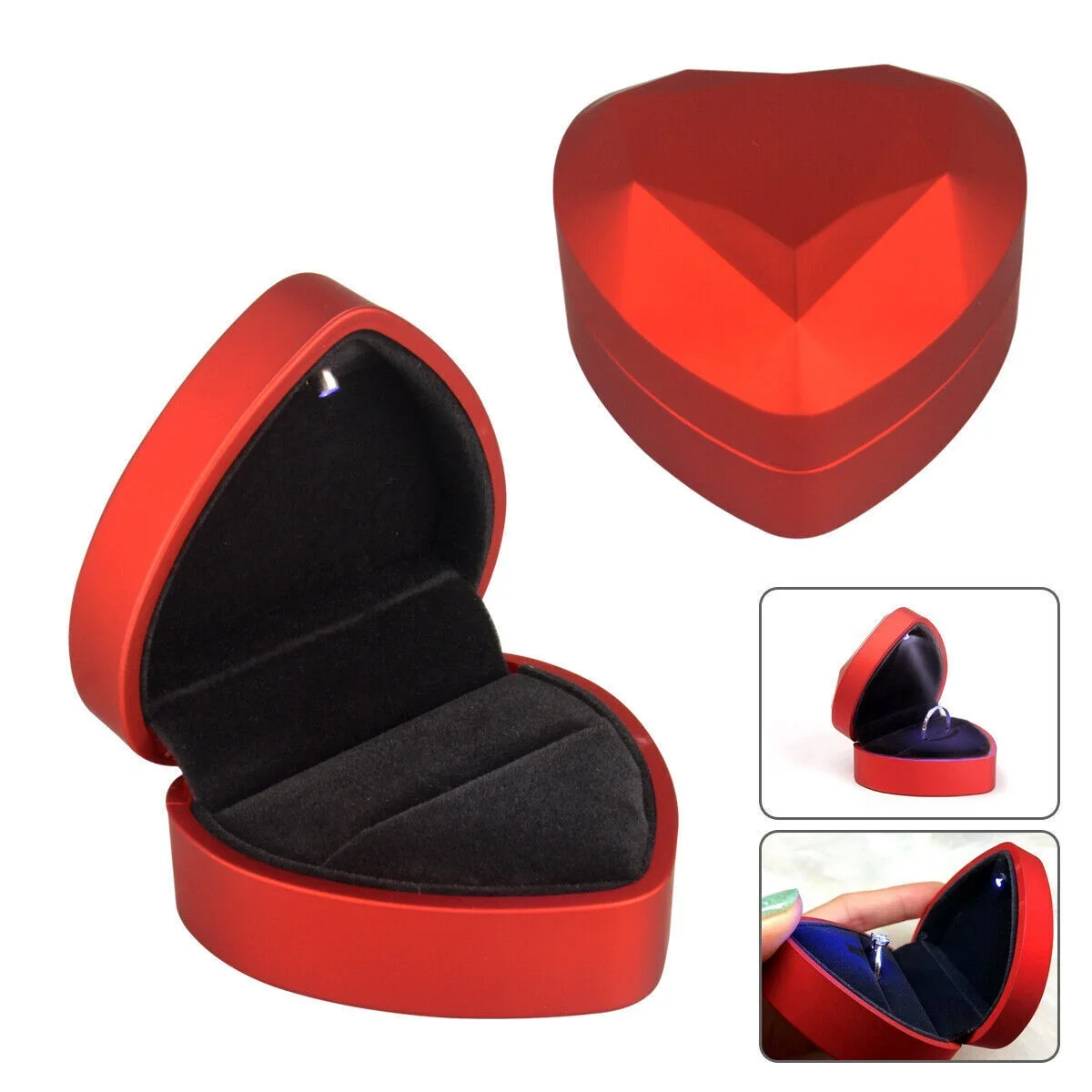 Luxury Heart-Shaped LED Light Ring Box – Elegant Velvet Display Case for Ring or Pendant with Built-in Light – Perfect for Wedding, Proposal, Engagement, Anniversary, Birthday, or Gift-Giving 6