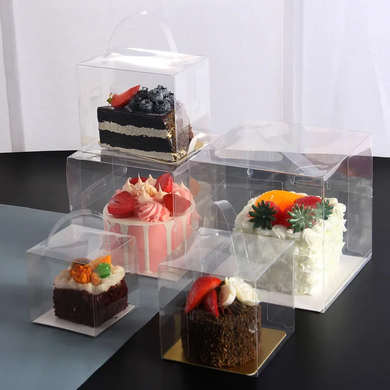 5-Pack Transparent Plastic Cake Boxes with Handles – Clear Disposable Dessert Gift Containers for Cupcakes, Bakery, Birthdays, Weddings, Parties – Food-Grade Portable Packaging with Lids 5