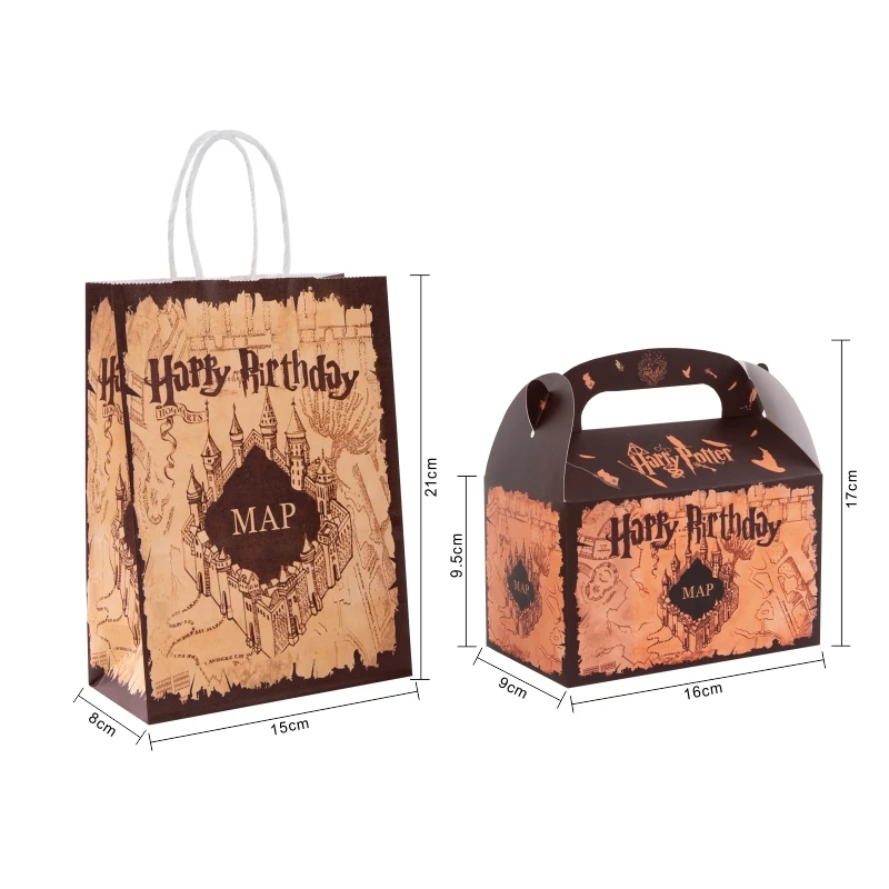 Birthday Gift Box and Bag Set – Marauder’s Map Inspired Party Favor Packaging for Candy, Chocolate, Snacks – Perfect for Birthday Parties, Baby Showers, Wizard Theme Events