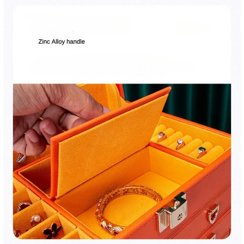 Double-Layer Leather Jewelry Box with Lock – 6-Tier Luxury Organizer for Rings, Necklaces, Earrings & Watches – Multi-Functional Storage Case with Mirror & Key, Ideal for Gifting & Display Use - 图片 3