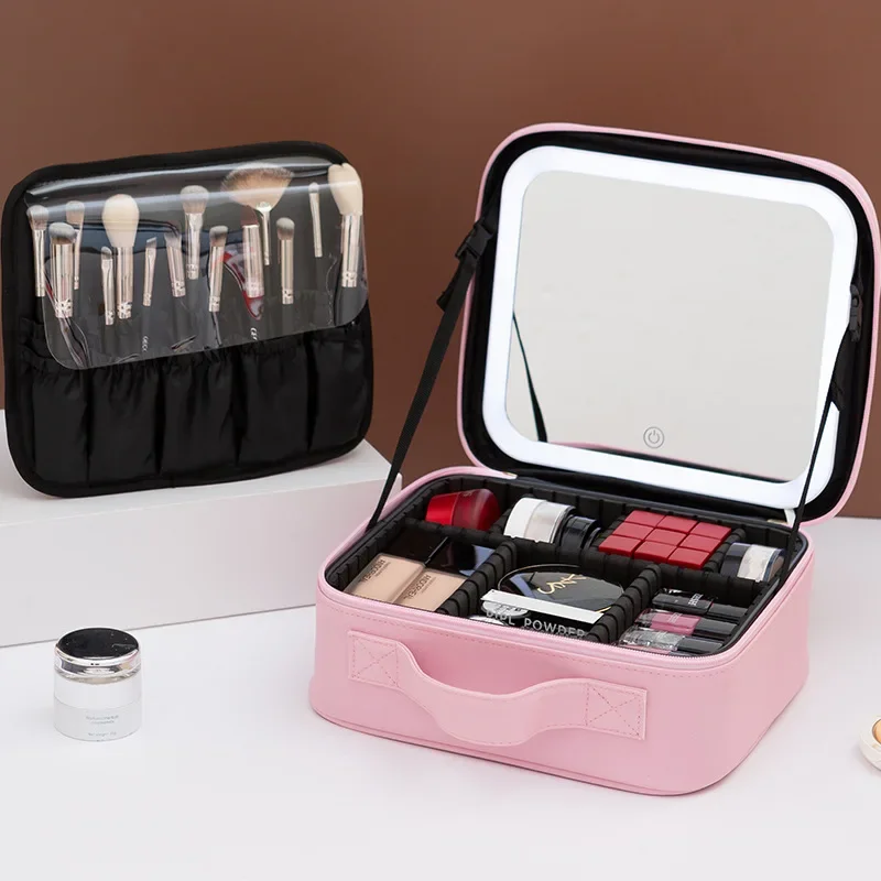 LED Lighted Travel Makeup Bag with Mirror – Portable Cosmetic Storage Case with USB Charging, Jewelry Organizer, Customizable Display Box for Vanity, Travel, and Gifts - 图片 3