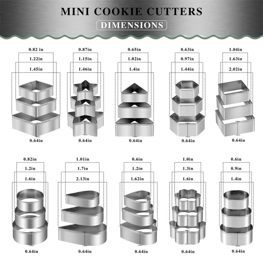 30pcs Stainless Steel Cookie Cutter Set – Includes various shapes for DIY fondant, cake decorating, and pastry making. Durable, easy to clean, perfect for baking lovers and creative kitchen use. - 图片 2