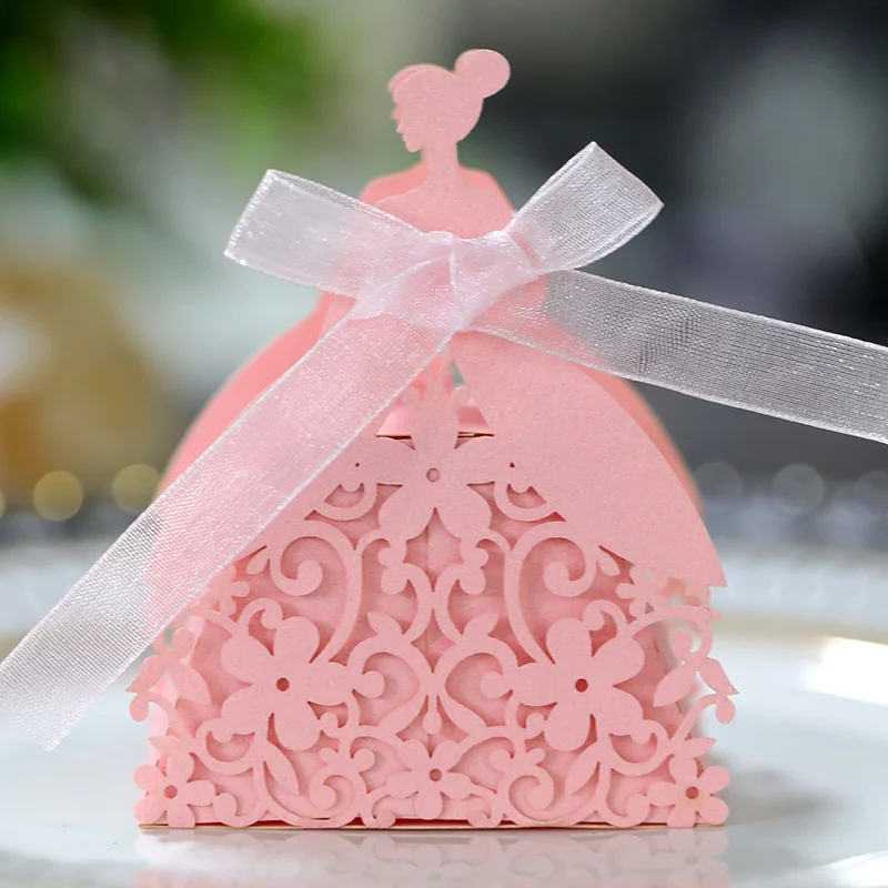 Laser Cut Pearl Paper Gift Boxes with Ribbon – Elegant Candy Chocolate Packaging for Wedding Favors, Engagements, Baby Showers, Birthday Parties, Bridal Showers, and Holiday Celebrations