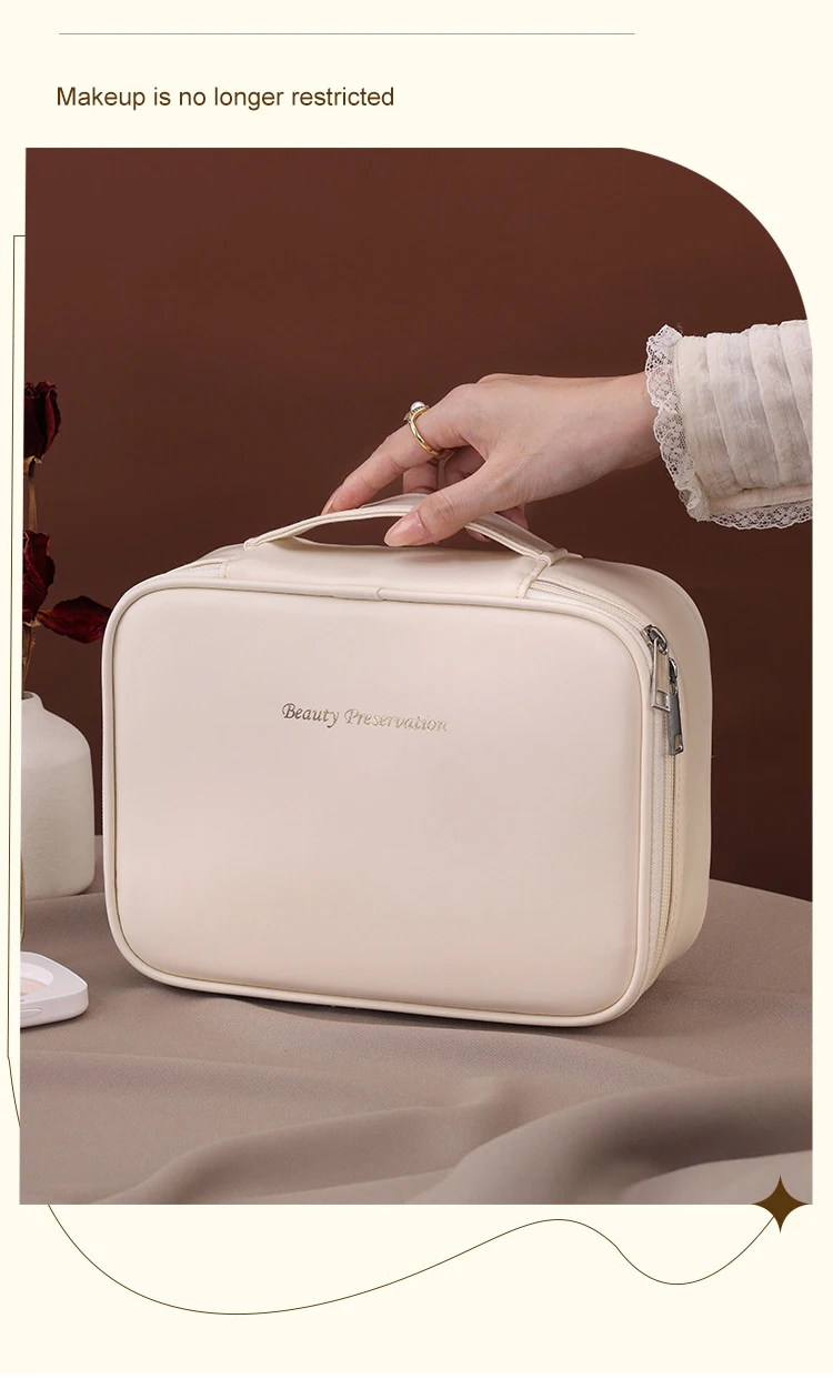 PU Leather Waterproof Cosmetic Bag with Compartments – Large Capacity Makeup Organizer for Travel, Toiletries, Brushes & Skincare – Portable Multifunctional Wash Pouch 13