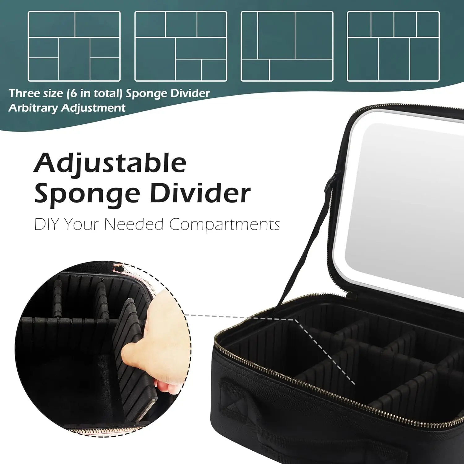 Travel Makeup Bag with LED Lighted Mirror – Portable Cosmetic Organizer Case for Women – Touch Sensor Dimmable Light, Brush Holder, Zipper Pouch – Compact, Rechargeable, Stylish Design - 图片 9