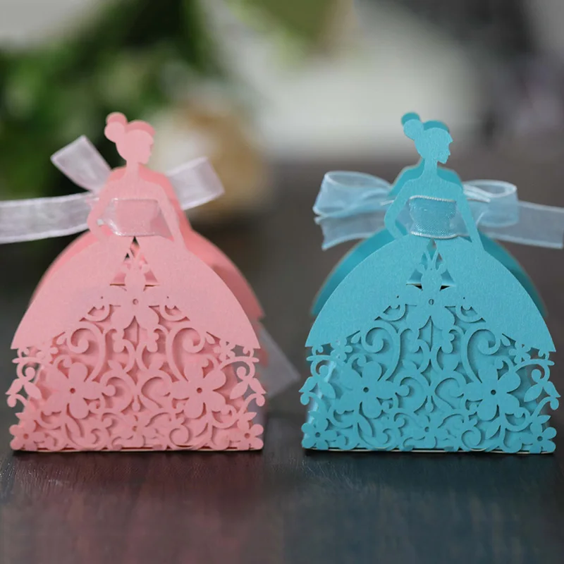 Laser Cut Pearl Paper Gift Boxes with Ribbon – Elegant Candy Chocolate Packaging for Wedding Favors, Engagements, Baby Showers, Birthday Parties, Bridal Showers, and Holiday Celebrations