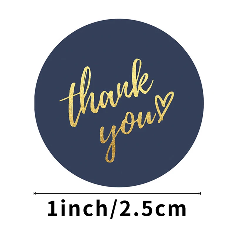 Gold Foil Thank You Stickers Roll – Waterproof Self-Adhesive Round Labels with Bronzing Finish – Custom Logo Option for Food Packaging, Gifts, Weddings, and E-commerce