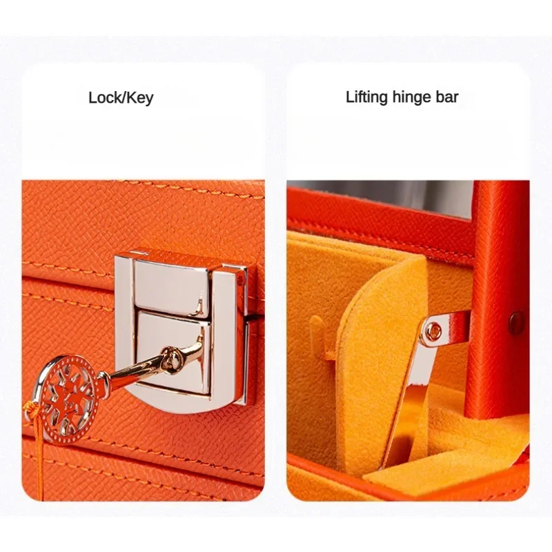Double-Layer Leather Jewelry Box with Lock – 6-Tier Luxury Organizer for Rings, Necklaces, Earrings & Watches – Multi-Functional Storage Case with Mirror & Key, Ideal for Gifting & Display Use - 图片 5