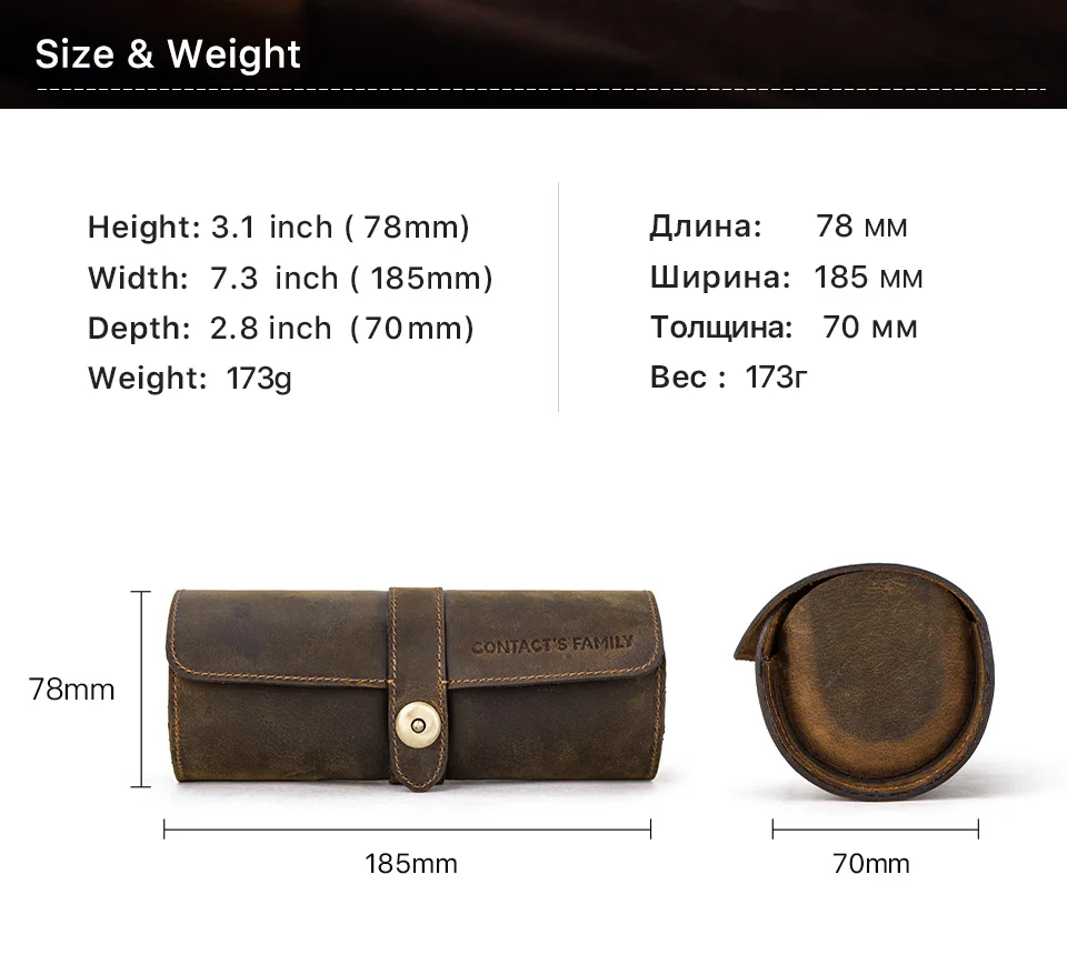 Crazy Horse Leather Watch Roll Case – Travel Watch Organizer for 2/3/4 Slots, Hand-Stitched Genuine Leather Storage for Men’s Watches – Portable Vintage Style Watch Holder Gift Box 2