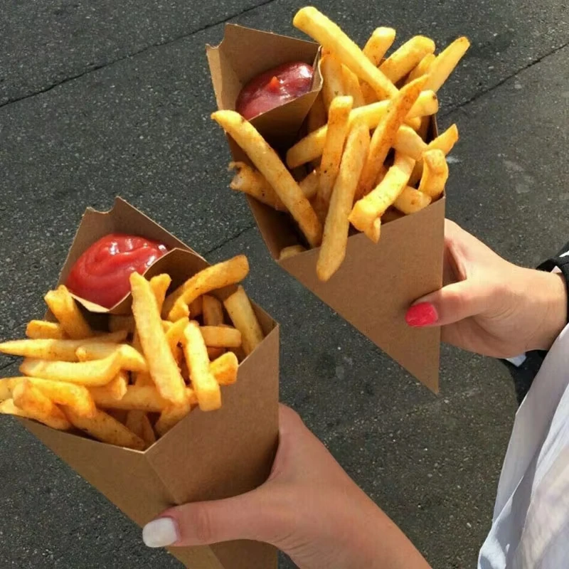 Disposable French Fry Cones – Kraft Paper Snack Holders for Popcorn, Nachos, Fries, and Street Food – Greaseproof, Eco-Friendly Paper Food Cones for Parties, Events, Food Trucks – 100 Pack