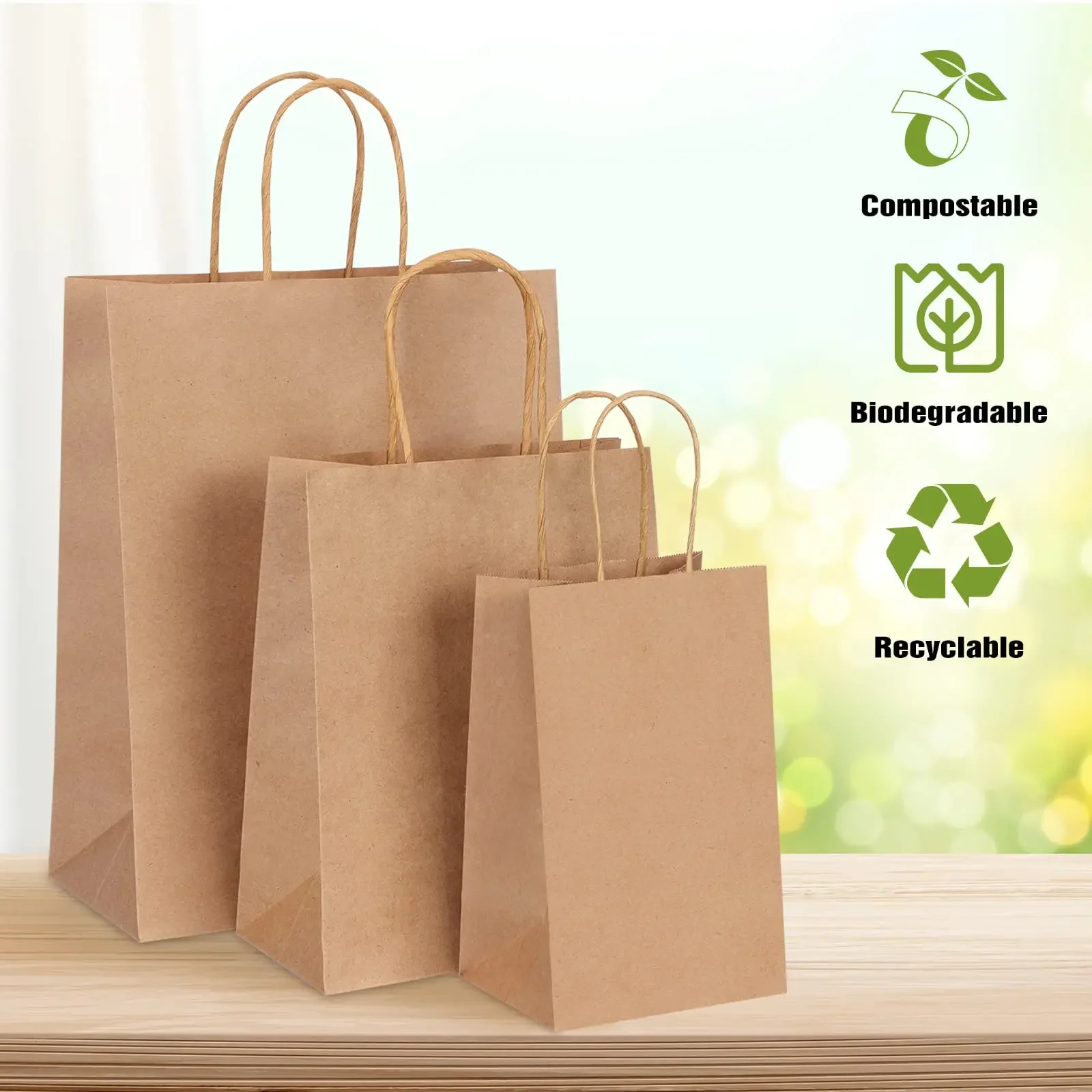 Kraft Paper Bags with Handles – Portable Gift Packaging Bag for Clothes, Food, Coffee, Takeout, Shopping, Eco-Friendly and Reusable, Custom Size and Logo Printing Available 7