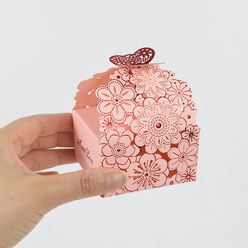 10/20Pcs Pink Butterfly Floral Laser Cut Candy Boxes for Wedding Favors, Birthday Party, Baby Shower – Chocolate Gift Packaging Box for Guests, Foldable Paper Card Box Decorations 15