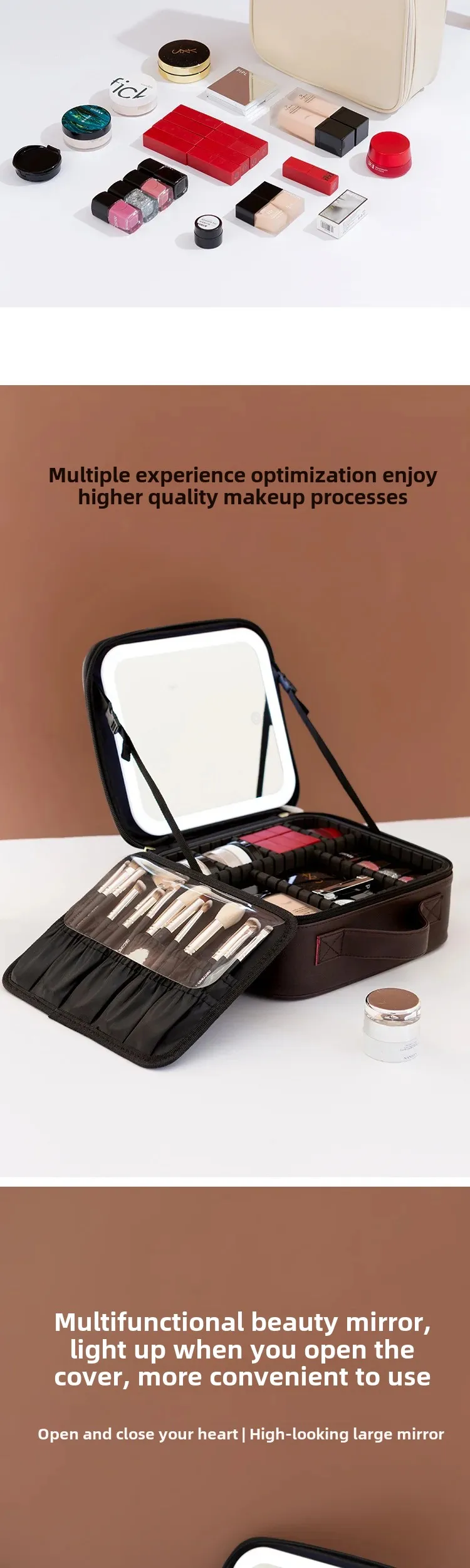 LED Lighted Travel Makeup Bag with Mirror – Portable Cosmetic Storage Case with USB Charging, Jewelry Organizer, Customizable Display Box for Vanity, Travel, and Gifts 7