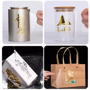 Custom Gold UV Transfer Stickers – Personalized Glossy Logo Labels for Cups, Tubes, Bags & Boxes – Self-Adhesive Branding Decals for Business Packaging, Events, Gifts & Promotions
