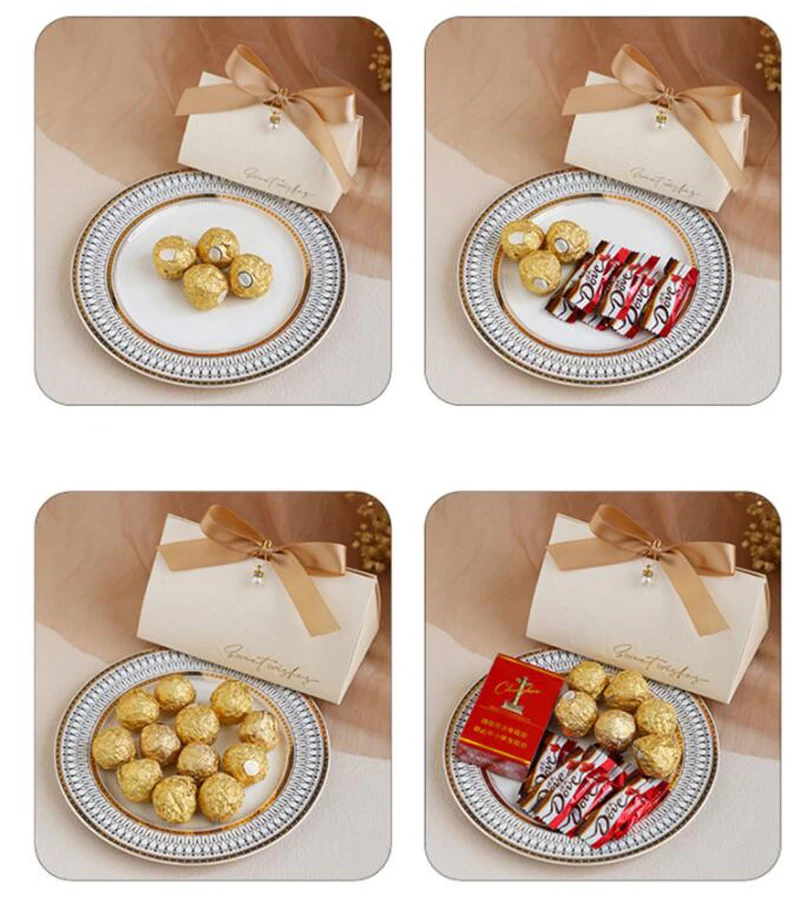 50PCS Kraft Paper Candy Gift Boxes with Ribbons – DIY Folding Favor Boxes for Wedding, Birthday, Baby Shower, Party Decorations – Elegant Bowknot Design – Easy Assembly – 6x6x10cm 4