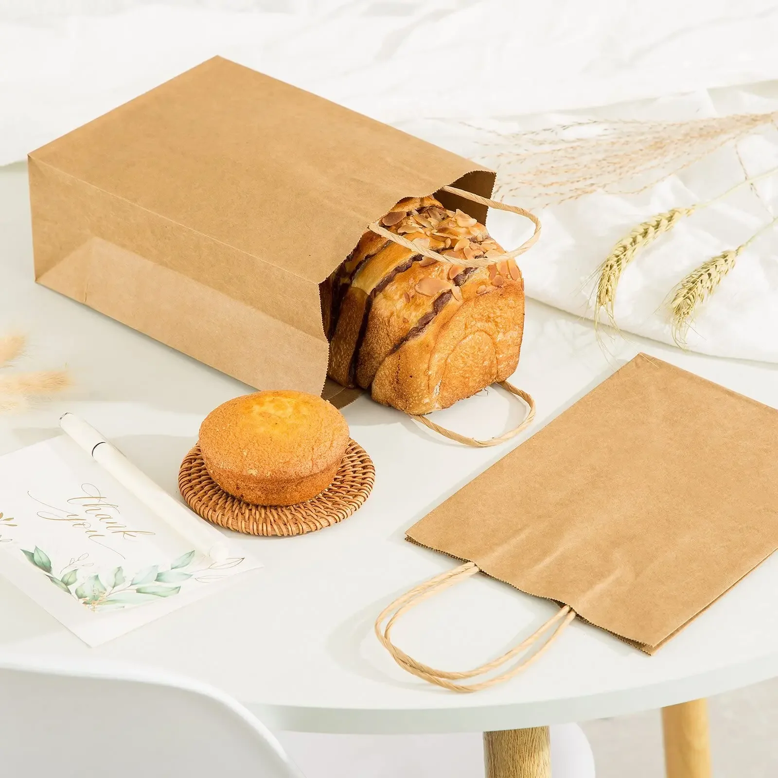 Kraft Paper Bags with Handles – Portable Gift Packaging Bag for Clothes, Food, Coffee, Takeout, Shopping, Eco-Friendly and Reusable, Custom Size and Logo Printing Available 3