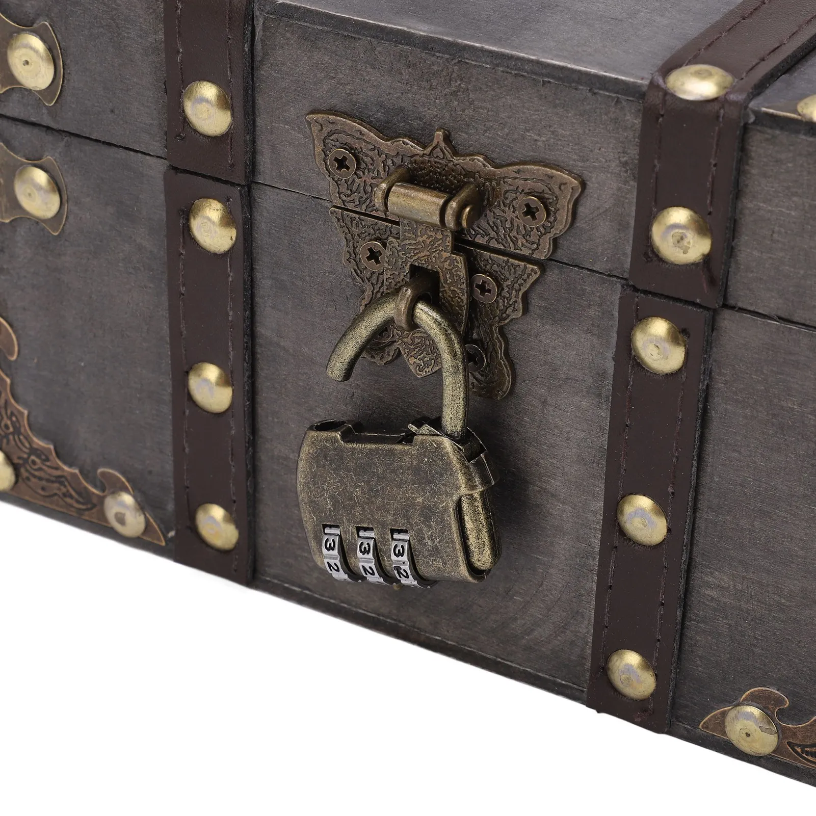 Vintage Wooden Treasure Chest with Coded Lock – Durable Wood Jewelry Box with Alloy Details for Storing Keepsakes, Gifts, Coins, Accessories, and Home Decoration. Retro Style. 1