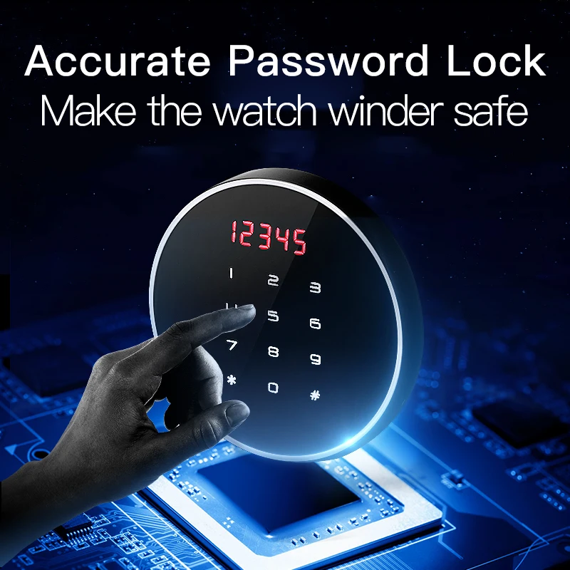 Luxury Automatic Watch Winder Safe Box – 12 Slot Brown Display Case with Quiet Motor, LED Touchscreen, Dual Lock Security, Rotation Settings for Mechanical Watches, Storage Organizer - 图片 5