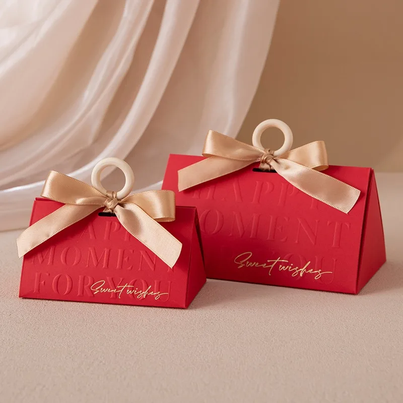 Triangular Champagne Wedding Gift Boxes – Candy Packaging Favor Boxes with Ribbon for Baby Shower, Engagement, Birthday, Party Decoration, Wooden Ring Box Style Design - 图片 16