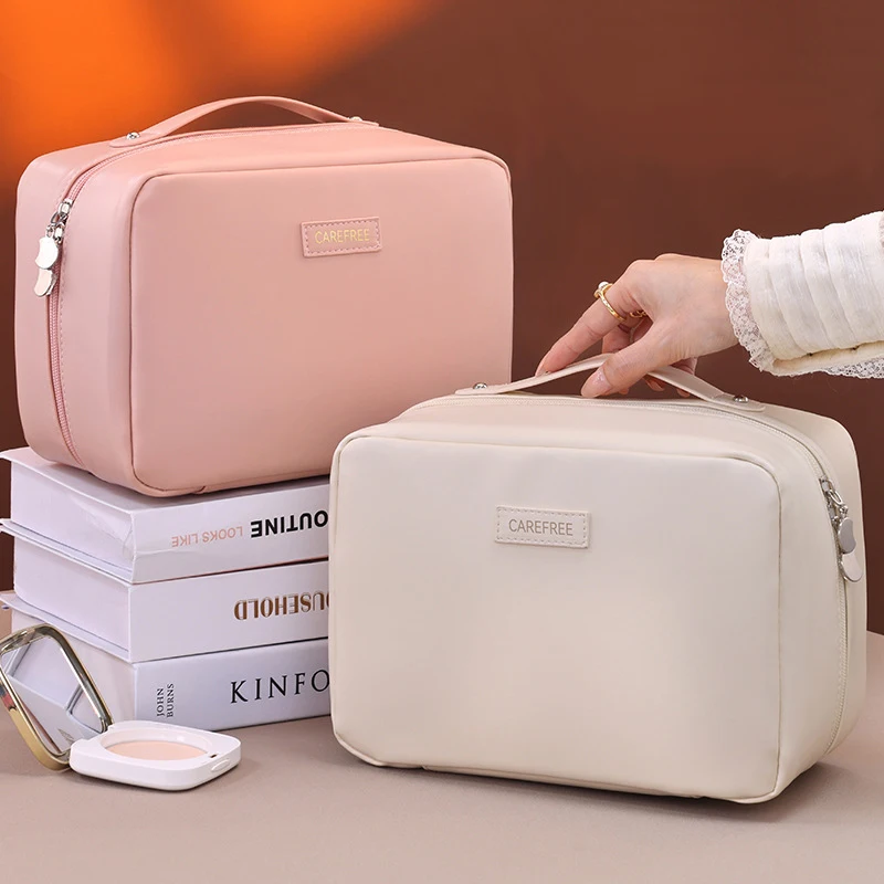 PU Leather Waterproof Cosmetic Bag with Compartments – Large Capacity Makeup Organizer for Travel, Toiletries, Brushes & Skincare – Portable Multifunctional Wash Pouch - 图片 3