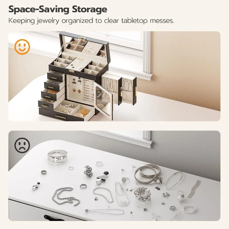 Jewelry Box with Mirror – Large-Capacity Jewelry Organizer Case with Multiple Compartments, Velvet Lining, and Handle for Rings, Necklaces, Earrings, and More – Portable & Elegant Design - 图片 4