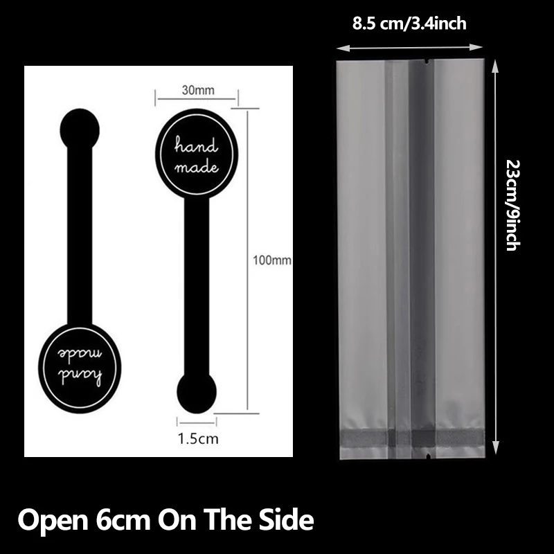 Translucent Resealable Plastic Bakery Bags with “Handmade” Stickers – Clear Gift Treat Bags for Cookies, Candy, Small Crafts – Food Safe Packaging for Parties, Events & Small Business (100pcs)