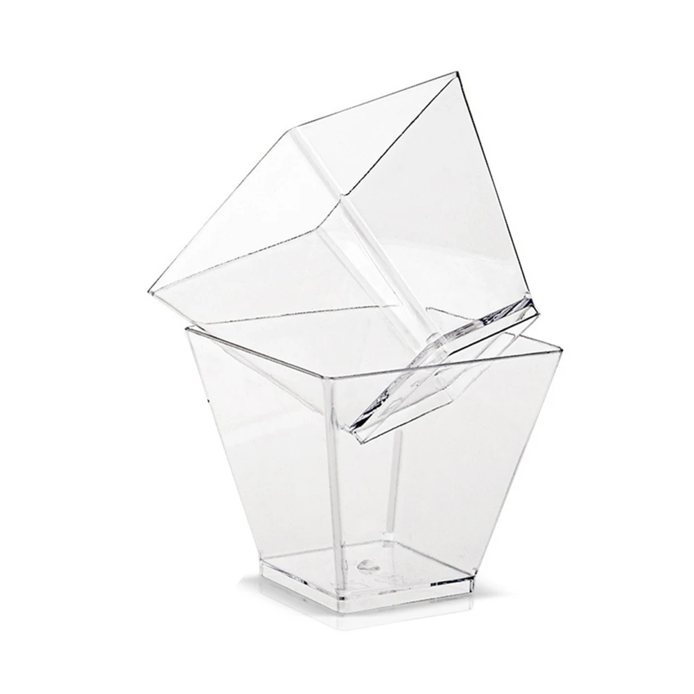 50 Pack 2oz Mini Square Dessert Cups with Spoons – Clear Disposable Plastic Parfait Appetizer Cups for Mousse, Jelly, Ice Cream, Pudding, Tasting Party Supplies 13