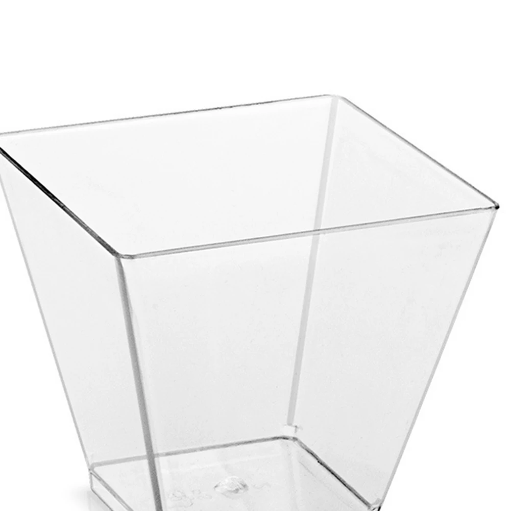 50 Pack 2oz Mini Square Dessert Cups with Spoons – Clear Disposable Plastic Parfait Appetizer Cups for Mousse, Jelly, Ice Cream, Pudding, Tasting Party Supplies 15