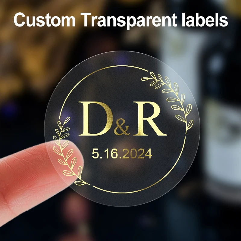 Custom Transparent Gold Foil Round Stickers – 24pcs Personalized Adhesive Labels for Weddings, Gifts, Envelopes, Party Favors, Candle Jars, Treat Boxes, Cookie Bags & Event Packaging