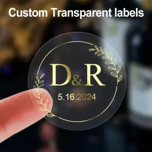 Custom Transparent Gold Foil Round Stickers – 24pcs Personalized Adhesive Labels for Weddings, Gifts, Envelopes, Party Favors, Candle Jars, Treat Boxes, Cookie Bags & Event Packaging