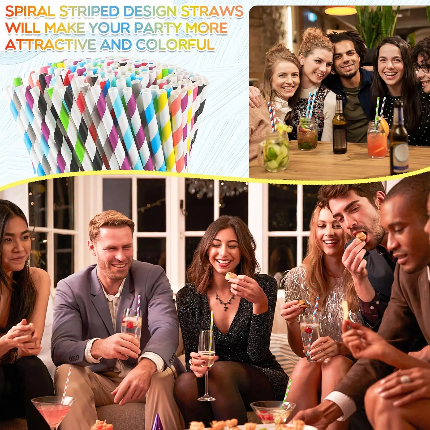 Bulk Colored Paper Straws – 7.87" disposable striped straws for juice, milkshakes, cocktails, and summer drinks. Eco-friendly, vibrant, and perfect for parties, events, or everyday use.