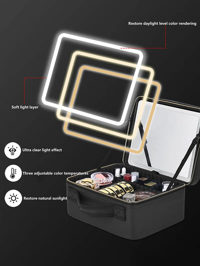 Smart LED Lighted Makeup Case with Mirror – Travel Cosmetic Organizer Bag for Women – Large Capacity, Adjustable Dividers, Touch Sensor, Charging, for Skincare & Beauty 7