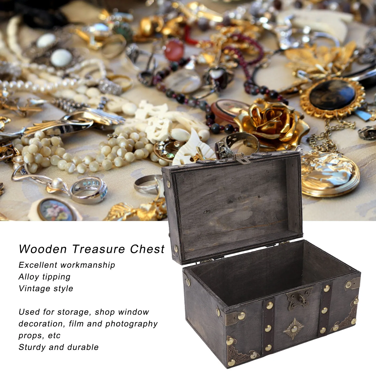 Vintage Wooden Treasure Chest with Coded Lock – Durable Wood Jewelry Box with Alloy Details for Storing Keepsakes, Gifts, Coins, Accessories, and Home Decoration. Retro Style. 4