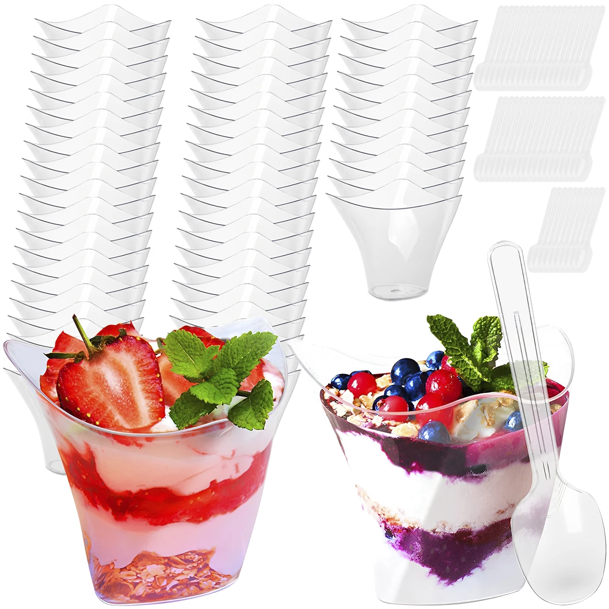 50/100pcs 3.38oz Clear Plastic Dessert Cups – Reusable Mini Dessert Bowls for Cheesecake, Ice Cream, Mousse, Pudding – Elegant Disposable Serving Cups for Parties, Weddings, Catering Events 4