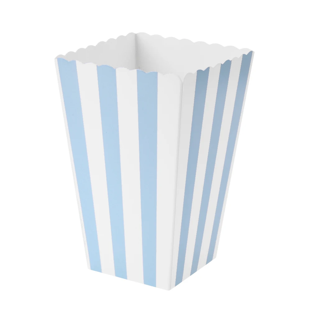 12-Pack Foldable Paper Popcorn Boxes – Colorful Treat Holders for Snacks, Candy, Chips – Party Favor Containers for Birthdays, Movie Nights, Baby Showers – Blue, Green, Pink Striped Design - 图片 9