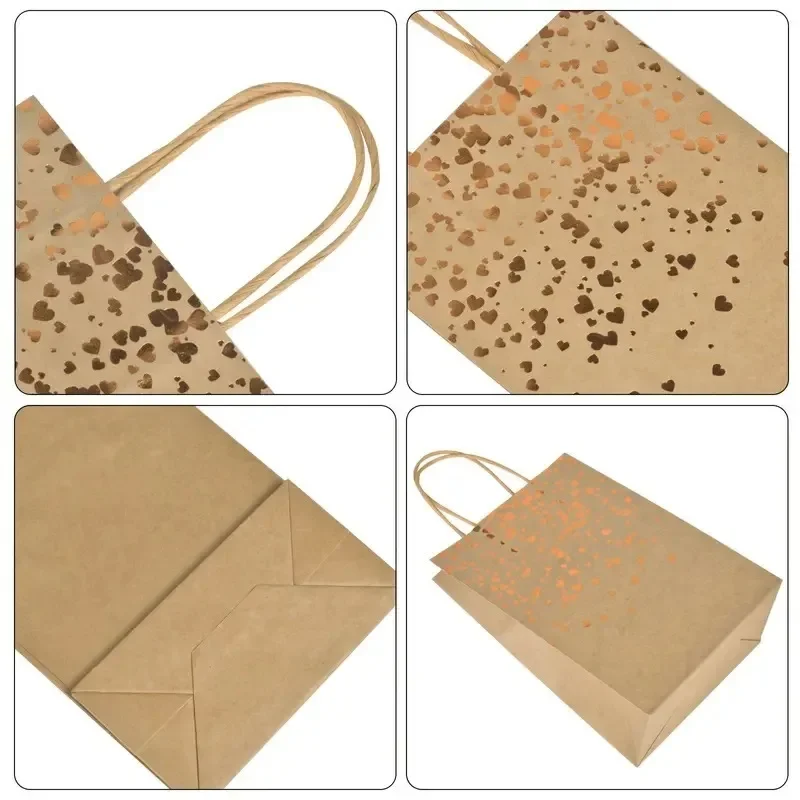 Recyclable Bronzing Love Kraft Paper Bags – Sturdy gift bags with handles, perfect for packing candy, cookies, or snacks. Ideal for weddings, birthdays, Christmas, and festive party decorations. 3